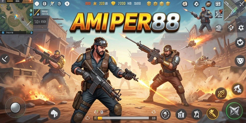 Screenshot AMPER88 menampilkan aksi seru dalam pertempuran Battle Royale.