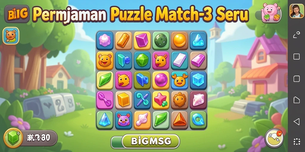 Tampilan gameplay seru dalam BIGMSG, game Match-3 yang adiktif.