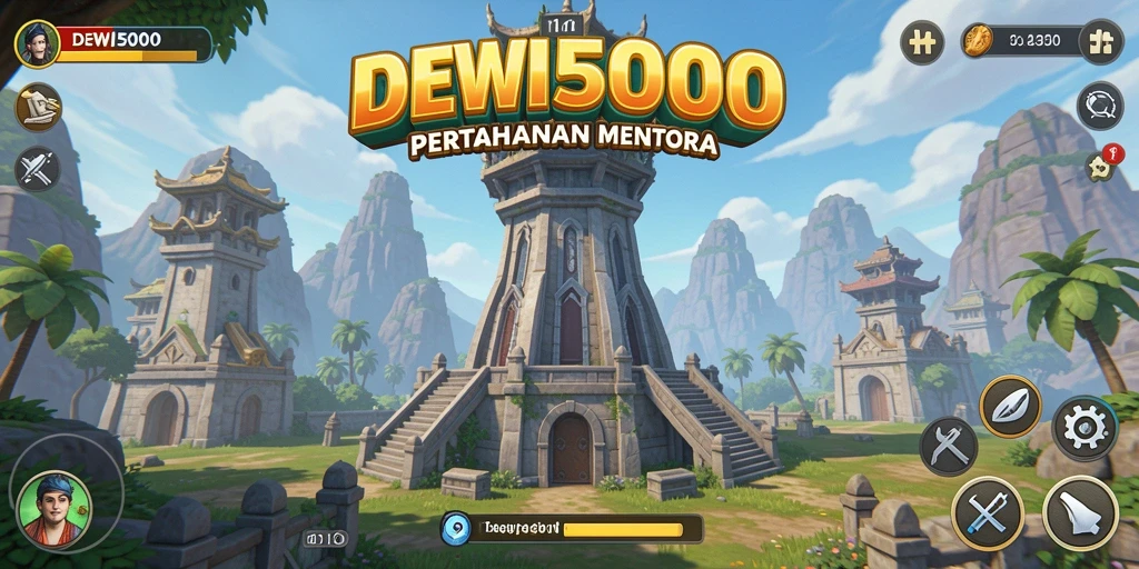 Tampilan gameplay DEWI5000 menunjukkan aksi menara pertahanan yang seru.