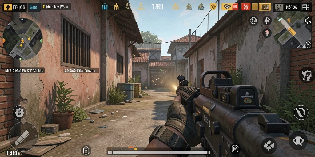 Screenshot gameplay FB168 menunjukkan aksi tembak-menembak yang mendebarkan.