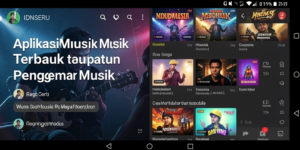 Screenshot IDNSERU dengan tampilan antarmuka aplikasi musik yang menarik.