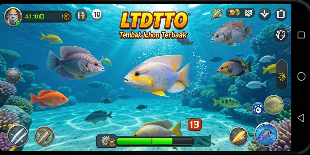 Screenshot LTDTOTO yang menunjukkan aksi menembak ikan yang seru.