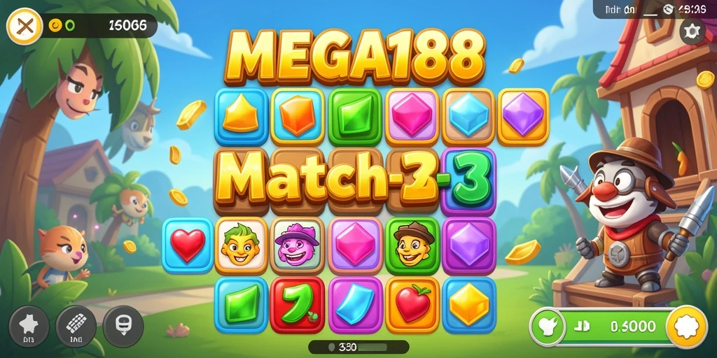 Screenshot gameplay MEGA188 dengan momen menyenangkan dari pertandingan Match-3.