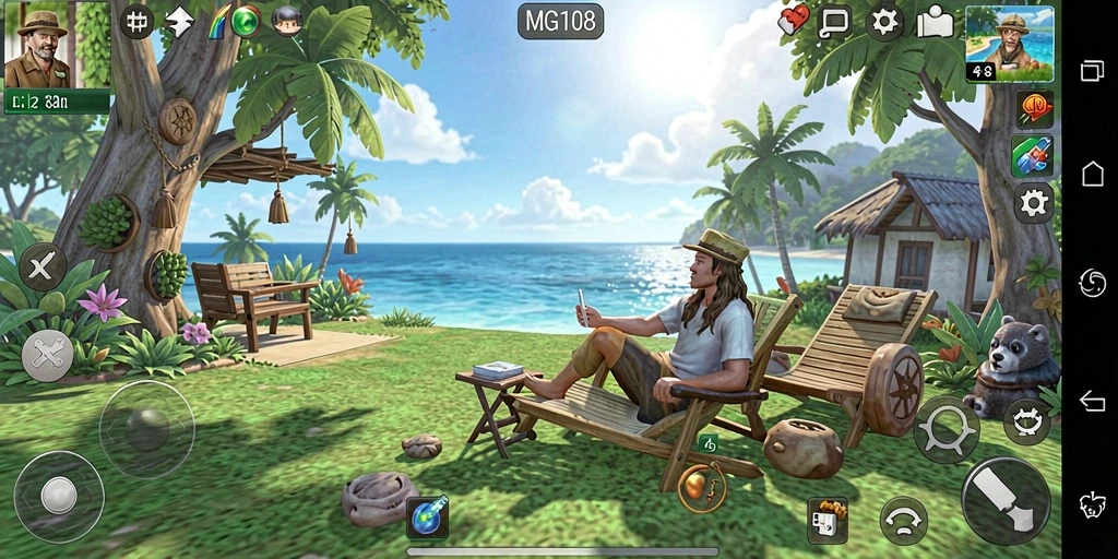 Tampilan gameplay santai MG108 yang menghibur dan penuh warna.