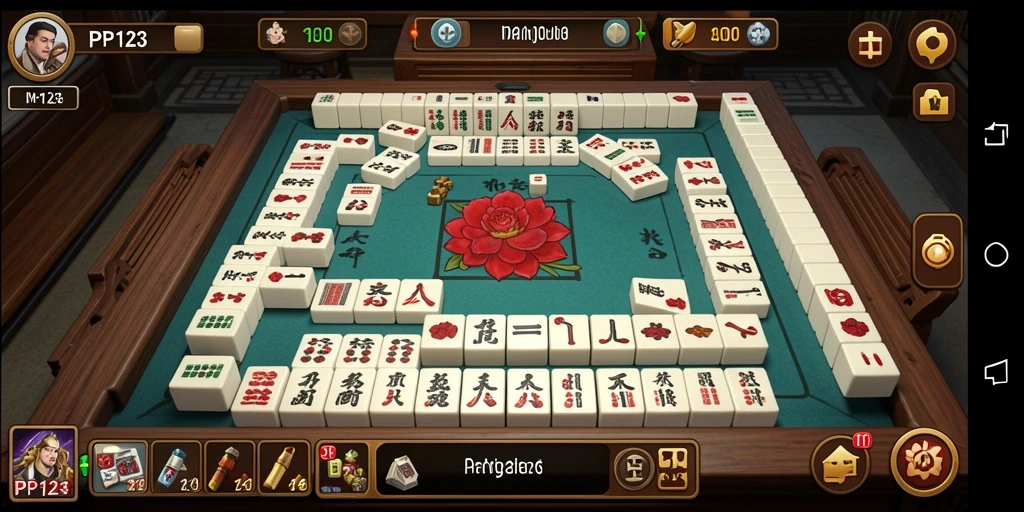 Tampilan gameplay menegangkan dari PP123 dengan elemen Mahjong yang menarik.