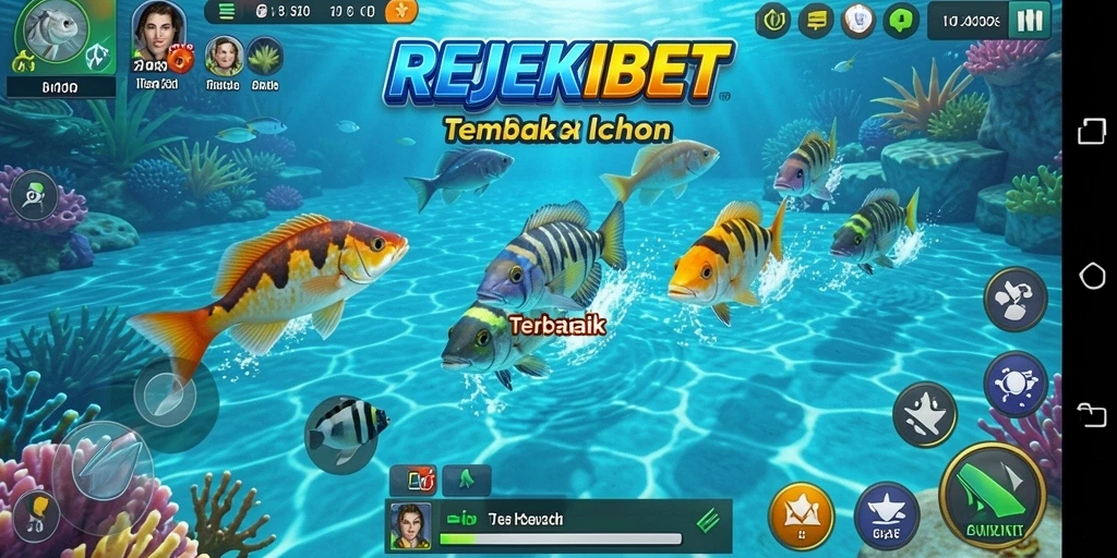 Tangkapan layar gameplay REJEKIBET dengan aksi menembak ikan yang seru.