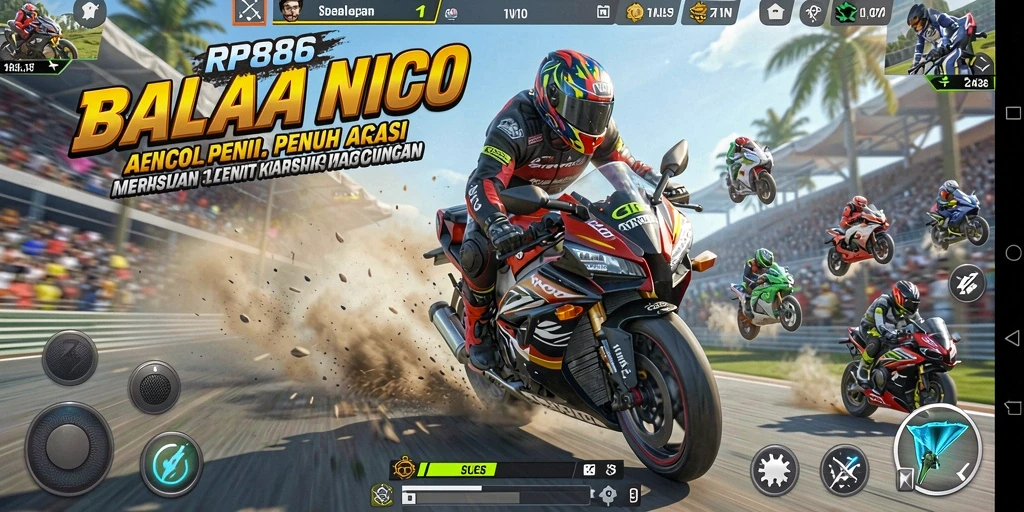 Screenshot menunjukkan aksi seru balapan motor yang mendebarkan.