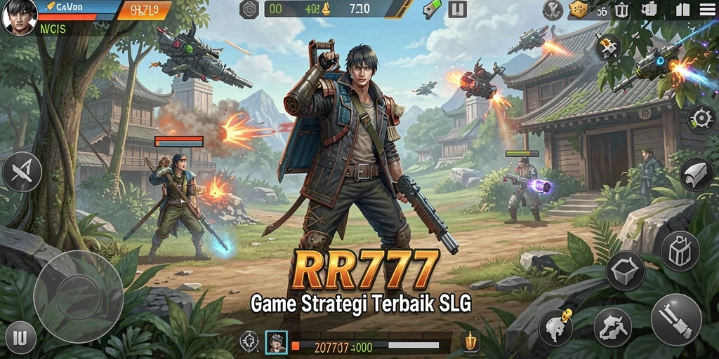 Screenshot menunjukkan pertempuran epik dalam RR777, game SLG terbaik.