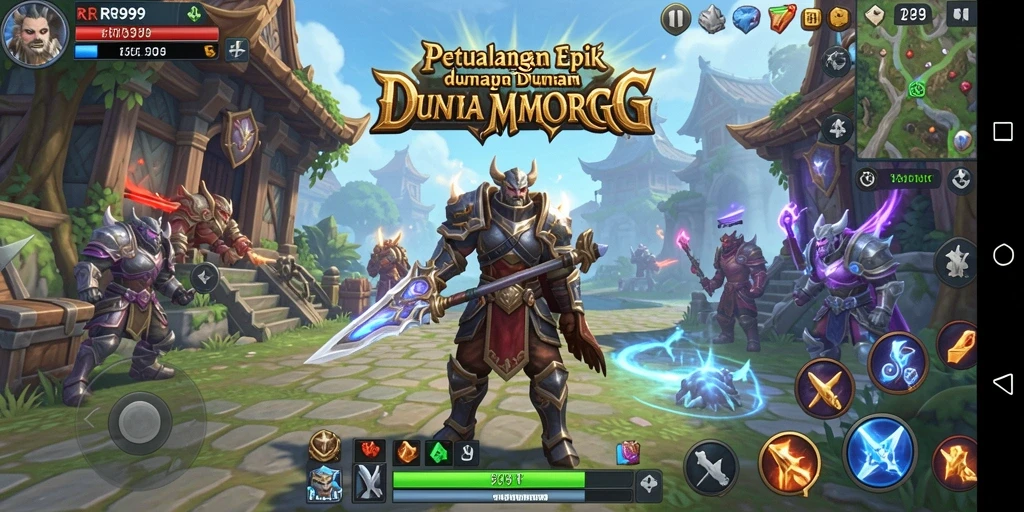 Tangkapan layar gameplay <strong>RR999</strong> menampilkan pertarungan epik dan dunia yang indah.