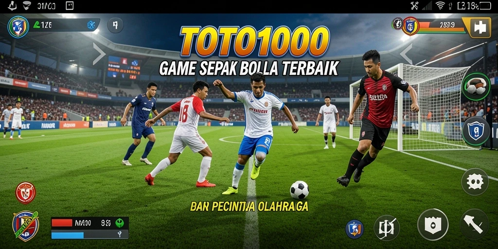 Tangkapan layar dari gameplay TOTO1000 yang menampilkan pertandingan sepak bola yang menegangkan.