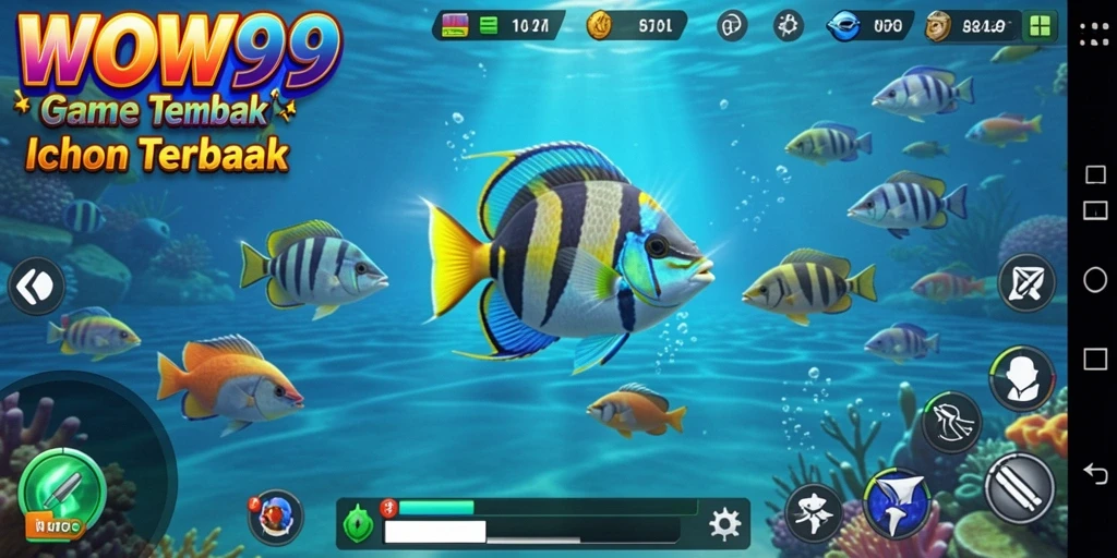 Tampilan gameplay WOW99 yang seru dengan aksi menangkap ikan.